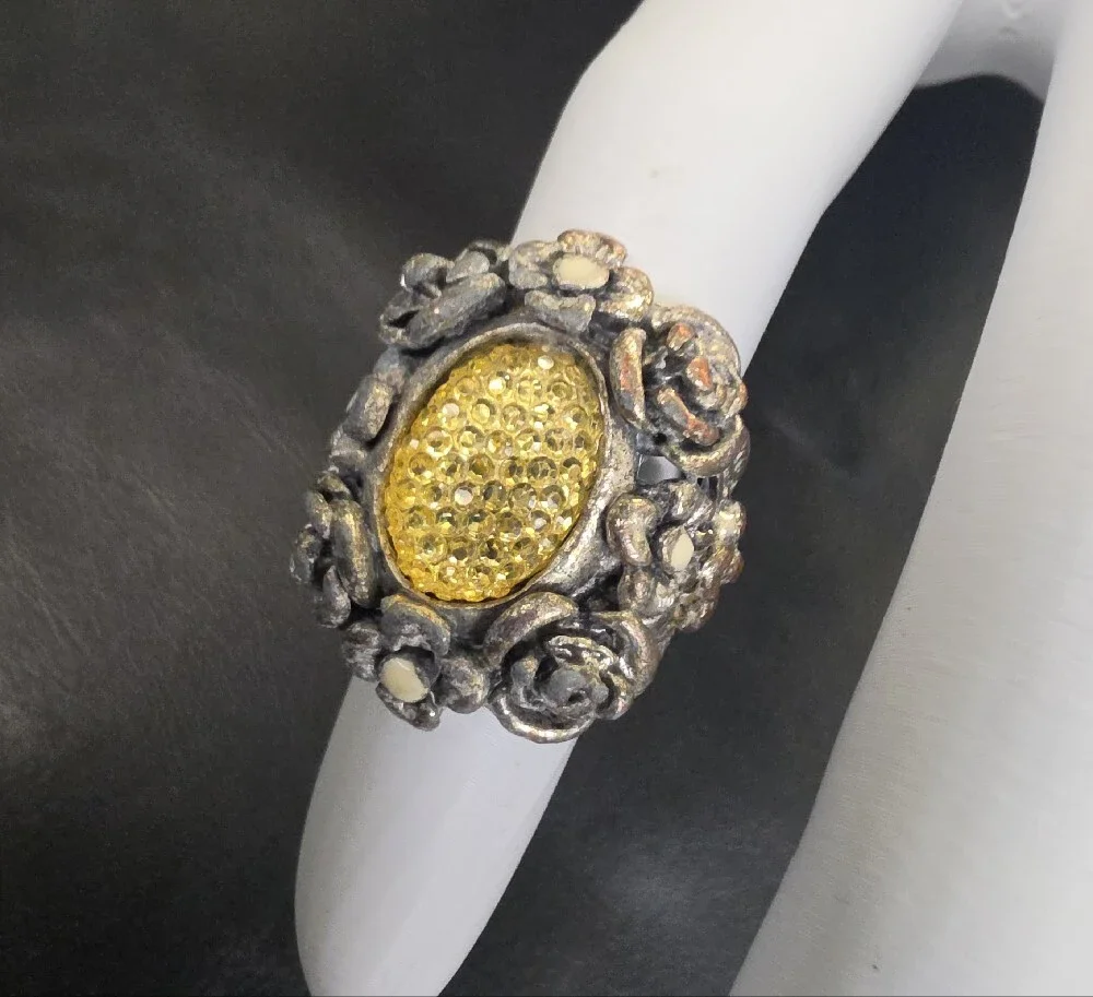 Floral Statement Ring with Gold-Tone Center